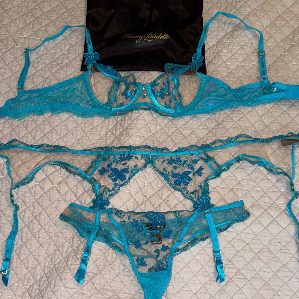 Honey Birdette Turquoise Lace Bra Set
